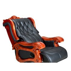 the reclining chair is made from wood and leather