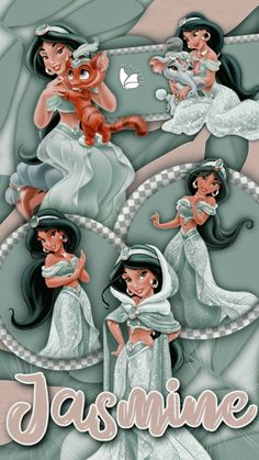 the disney princesses in their wedding gowns and tiara, with text that reads jasmine