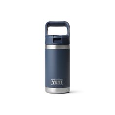 the yeti insulated water bottle is shown in blue