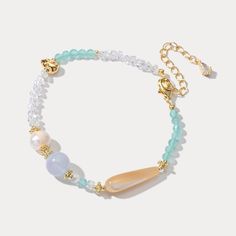 Experience the refreshing and elegant charm of our Peppermint Natural Stone Beaded Bracelet. With its tasteful statement of peppermint and glimmering symbol of summer breeze, this exquisite bracelet is a perfect accessory for adding a touch of summer cheer to any outfit! Treat yourself or surprise a loved one with this bright and cheerful summer staple!  DETAILS Plating: 18K Gold  Materials: 18K Gold on Brass, Natural Stones, Pearl Measurements: Length: 5.91"(15cm) + Extender: 2.36"(6cm) Weight: Elegant Green Beaded Bracelets For Beach, Elegant Adjustable Pastel Bracelets, Elegant Pastel Bracelets As Gift, Elegant Pastel Bracelets For Gifts, Elegant Gemstone Beads Bracelets For Beach, Elegant Faceted Beads Bracelets For Beach, Elegant Gemstone Beaded Bracelets For Beach, Elegant Beach Beaded Bracelets With Gemstone Beads, Elegant Charm Bracelet With Colorful Beads