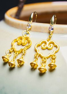 Stylish Auspicious Clouds Small Bell 14K Gold Drop Earrings925 Silver£¬Made of fine 14K Gold.Measurement: 3.8cm/1.482" * 2cm/0.78". Matches easily with daily hairstyle, dresses & Shirts Daily Hairstyles, Gold Drop Earrings, Drop Earrings, Hair Styles, Silver, Gold, Dresses