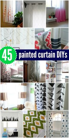 many different pictures with the words painted curtain diys