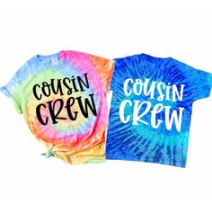 Cousin Crew Shirts, Tie Dye Cousin Shirts, Promoted to Big Cousin Tshirt Shop with Confidence! We are a 5-Star Rated Shop operating since 2015! SIZING: * Unisex, classic fit. Please refer to size chart in listing photos for details. * TODDLER sizes run very small! We suggest sizing up! * Easy measuring tip: Take your favorite shirt, lay it on a flat surface and measure the width (armpit to armpit) and length (top to bottom) * Shirts are pre-shrunk but may shrink slightly after washing. SHIPPING: Family Matching Multicolor Letter Print Tops, Family Matching Multicolor Tops With Letter Print, Multicolor Letter Print Family Matching Tops, Multicolor Letter Print Tops For Family Matching, Family Matching Multicolor Letter Print Shirt, Fun Multicolor Tops With Funny Text, Multicolor Tops With Funny Text, Multicolor Summer Tops With Funny Text, Multicolor Tops With Funny Text For Summer