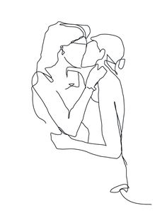 one line drawing of two people embracing each other