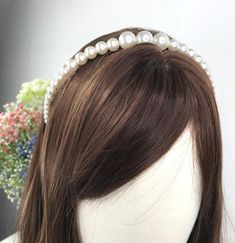 A beautiful bridal pearl headband, perfect for weddings.  Length: 15 cm / 5.9 Inches Width: 12½ cm / 4.9 Inches Bridal Pearl Headband, Statement Headband, Pearl Bridal Headband, Pearl Headband, Bridal Pearls, Handmade Wedding, Hair Accessories Headbands, White Pearl, Pearl White