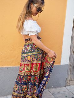 Vintage Indian 1970’s cotton block printed wrap skirt Free size Perfect condition Long Wrap Skirt Outfit, Cotton Skirt Outfit, Wrap Skirt Outfit, Long Cotton Skirt, Clothing Exchange, Long Wrap Skirt, Indian Skirt, Skirts Long, Boho Clothes