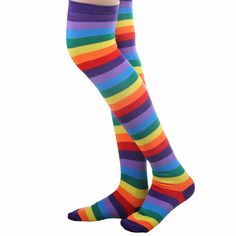 Womens Warm Thigh High Winter Rainbow Multicolor Striped Knee High Socks Striped Knee High Socks, Thigh Socks, Rainbow Socks, Striped Stockings, Knee High Stockings, Over Knee Socks, Knit Stockings, Tulle Tutu Skirt, Stockings Legs