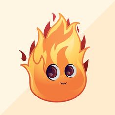 a cartoon fire with eyes on it's face