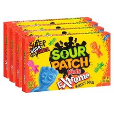 All City Candy Sour Patch Kids Extreme Soft & Chewy Candy - 3.5-oz. Theater Box Theater Boxes Mondelez International Case of 12 For fresh candy and great service Sour Patch Watermelon, Kids Net, Frijoles Refritos, Food Holidays, Sugar Free Gum, Nutter Butter Cookies, Giant Candy, Tartaric Acid, Soft Candy