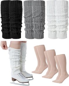 PRICES MAY VARY. Multiple Colors: you will receive 3 pairs of knit long leg warmers in 3 different colors and 3 pairs of skating socks calf socks; You can match these knit long leg warmers with different colors of clothes Fit for Skating Use: these ice skating socks are specially designed accessories for skaters to keep their legs warm and comfortable in cold weather or during skating; They fit snugly around the legs and ankles, providing insulation and protection from the cold while improving s Leg Warmers Skating, Ice Skating Socks, Figure Skating Leg Warmers, Ice Skating Fits, Pairs Skating, Ice Skating Clothes, Skating Clothes, Long Leg Warmers, Figure Skating Bag