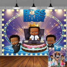 an advertisement for boss baby with three black babies in front of a stage and lights