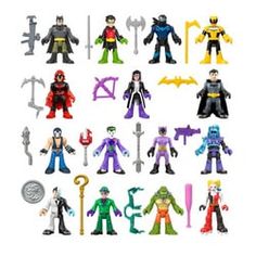 a bunch of action figures that are in the shape of superheros and villaines