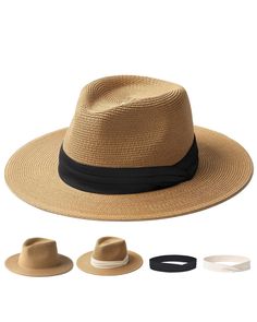 PRICES MAY VARY. Material: The Wide Brim Panama Hat Fedora Straw sun hat is made of breathable Paper Straw which makes it lightweight and flexible;Tight braiding ensures durability and shape UPF 50+ Sun Protection:This fedora straw sun hat offers UPF 50+ sun protection with full brim 2.75- 3.15 inch (7-8cm),sun blocker function make the hat perfect to use as a beach hat for outdoor activities such as golf play or any casual occasion;And this hat is very wearable with anything like shorts,jeans o Straw Beach Hat, Jack Hat, Women Fedora, Hat Fedora, Black And White Ribbon, Straw Hat Beach, Straw Fedora Hat, Straw Sun Hat, Straw Fedora