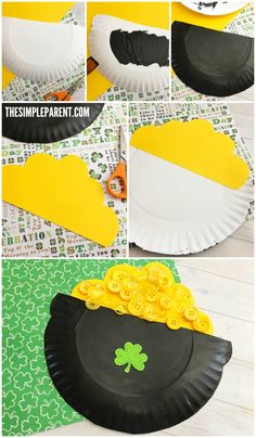 st patrick's day paper plate craft with shamrocks on it and the instructions to make