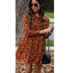 Material: Polyester Fiber (polyester) Material Composition: 81%-90% Pattern Type: Printing Casual Knee-length Mini Dress For Fall, Trendy A-line Mini Dress For Fall, Casual Brown Dress For Fall, Casual Brown Fall Dress, Brown Winter Dresses For Day Out, Flowy Long Sleeve Mini Dress For Fall, Casual Long Sleeve Mini Dress For Fall, Casual Long Sleeve Dress For Fall, Flowy Mini Dress For Fall