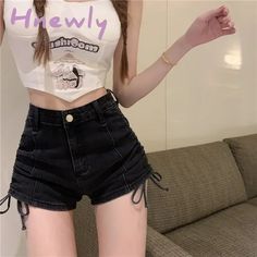 fashion casual cool woman shorts for women denim booty shorts high waist drawstring jean shorts sexy short Jeans [20231225] window.adminAccountId=230918127; Female Fashion Casual, Woman Shorts, Ripped Jeans Style, Drawstring Jeans, Ripped Jeans Women, Mom Pants, Shorts For Women, Short Jeans, Denim Trousers