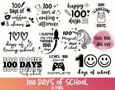 the 100 days of school svt bundle is shown in black and white, with different font