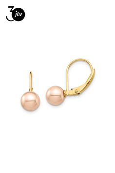 14k yellow gold children's 6-7mm pink round freshwater cultured pearl dangle earrings. Measure approximately 11/16"L x 3/8"W and have leverback backings. Pearl Dangle Earrings, Pink Round, Pearl Earrings Dangle, Fresh Water, Dangle Earrings, Yellow Gold, Yellow, Pink, Gold