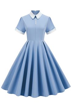 Zapaka Women Blue 50s Dress Short Sleeves Swing Vintage Dress with Pockets – ZAPAKA 1950s Blue Dress, Cute Vintage Dress, Housewife Dress Modern, 80s Casual Dress, Dress For Xl Women, 60’s Dress, 1950 Fashion Women, Vintage Dress Patterns 1950s, 50’s Outfit