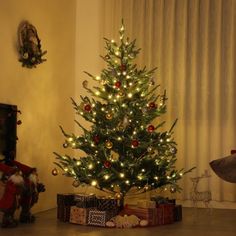 a small christmas tree in a living room