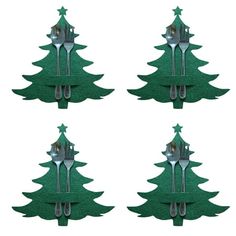 four forks and spoons are placed in the shape of a christmas tree with green felt