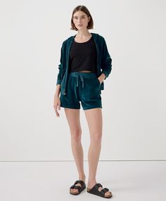 Women’s Cotton Velour Short made with Organic Cotton | Pact Short Relaxed Fit Tops For Fall, Fall Tops With Relaxed Fit And Short Length, Fall Tops With Relaxed Fit And Short Shape, Velour Shorts, Organic Cleaning Products, Personal Marketing, Fair Trade, Organic Cotton, Witch