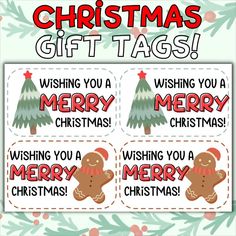 christmas gift tags with the words, wishing you a merry christmas and two gingers