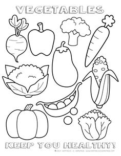 vegetables coloring page with the words, keep you healthy