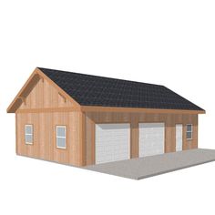 a two car garage with an attached porch