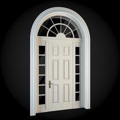 a white door with arched glass on a black background