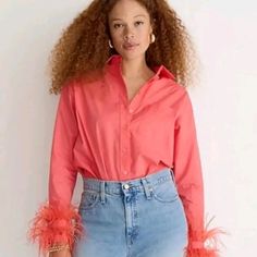 The Color Is Outstanding, Sold Out, 2 Layers Of Feathers Pink Office Shirt For Fall, Chic Pink Shirt With Spread Collar, Fall Office Pink Shirt, Pink Fall Office Shirt, Chic Pink Blouse With Spread Collar, Chic Pink Top With Spread Collar, Feather Shirt, Lace Peplum Blouse, Collar For Women