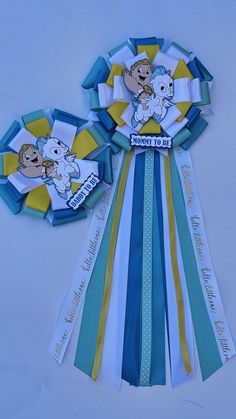 two ribbons with cartoon characters on them