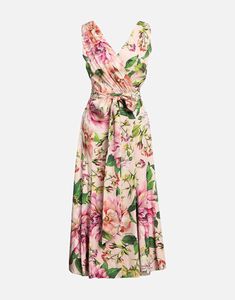 This Dolce & Gabbana shift wrap Sleeveless maxi dress boasts a rich silk-chiffon fabric and intricate multicolor floral print, giving it luxurious look. The waist belt tie cinches around for an alluring feminine shape, while delicate lace detailing on chest adds refined finish. Mother Of Groom Outfits, D&g Dress, Chiffon Wrap Dress, Dress Light Pink, Silk Chiffon Fabric, Satin Belt, Valentines Day Dresses, Womens Long Dresses, Chiffon Wrap