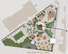 an aerial view of the master plan for a park with lots of trees and grass