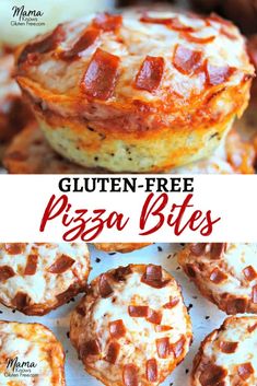 gluten - free pizza bites with cheese and bacon on top are the perfect appetizer for any party