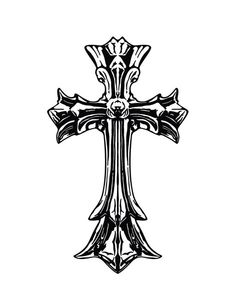 a black and white drawing of a cross