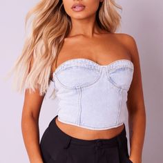 Ship In The Same Day Or Within 24 Hours Size: 4 (Uk-Size) Color: Blue Denim Cnb2057 Get Ready To Steal The Show With This Eye-Catching Corset Top. Featuring An Acid Blue Washed Denim Material With A Frayed Bust Detailing And A Figure-Enhancing Fit, We Are So In Love. For The Ultimate Head-Turning Combo Wear With Black Bottoms, High Heels And Simple Accessories. Length Approx 17.5cm/7" (Based On A Sample Size Uk 6) Model Wears Size Uk 6/ Eu 34/ Aus 6/ Us 2 Model Height - 5ft 3" Trendy Light Wash Denim Top, Trendy Light Blue Denim Top For Summer, Trendy High-waist Denim Tops, Trendy Light Blue Summer Denim Top, Trendy Light Blue Denim Tops, Cute Blue Denim Tops, Trendy Fitted Light Wash Denim Top, Pink Bustier Top, Long Sleeve Corset Top