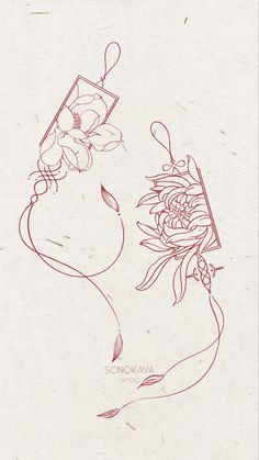 a drawing of a vase with flowers in it