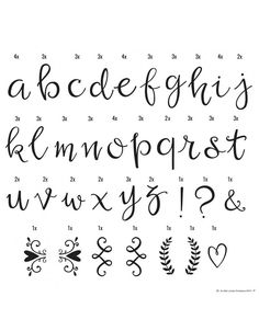 the alphabet and numbers are drawn in black ink on white paper, with different designs