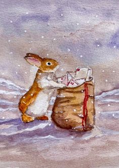 The cards are sold as a set of 5, add 1 unity to the cart, get 5 cards! Perfect for sending to loved ones near and far, this card is sure to bring smiles and holiday spirit to all who receive it. Country Illustration, Watercolor Christmas Cards Diy, Snow Illustration, Bunny Watercolor, Christmas Bunny, Bunny Painting, Good Wishes, Snow Bunny, Painting Snow