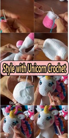 crochet unicorn hat pattern with instructions to make it in the style of an unicorn