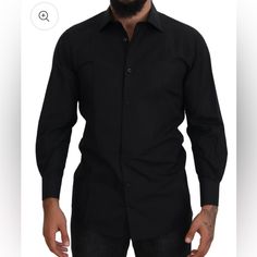 Dolce Gabbana Button-Front Black Shirt Slim Fit Collar 16/41 Us Large Brand New With Tags Retail $500.00 Luxury Long Sleeve Shirt With Button Closure, Luxury Slim Fit Long Sleeve Shirt, Designer Long Sleeve Shirt With Button Closure, Luxury Long Sleeve Shirt, Designer Slim Fit Long Sleeve Shirt, Designer Slim Fit Long Sleeve Dress Shirt, Designer Long Sleeve Office Shirt, Designer Long Sleeve Shirt For Office, Designer Black Shirt With Button Closure