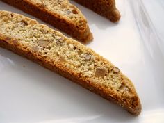 three pieces of bread sitting on top of a white plate