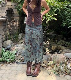 Teal and Brown Ankle Length Floral Skirt Size Small Casual Fitted Ankle-length Maxi Skirt, Fitted Ankle-length Casual Maxi Skirt, Fitted Ankle-length Maxi Skirt For Summer, Long Skirt Outfit, Teal And Brown, Long Skirt Outfits, Womens Skirts, Linen Skirt, Skirt Outfit