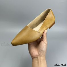 Olivia Mark - Top Grain Leather Pointed Toe Low Heel Vintage Shoes - All Leather Comfortable Grandmother Shoes with Small Pointed Toe Casual Leather Shoes With Pointed Toe, Beige Leather Slip-on Pointed Toe Flats, Slip-on Faux Leather Pointed Toe Flats, Brown Leather Pointed Toe Flats With Flat Heel, Yellow Leather Slip-on Flats, Yellow Leather Flats With Almond Toe, Yellow Leather Almond Toe Flats, Yellow Leather Flats, Gold Pointed Toe Leather Loafers