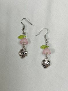 handmade with love! Cute Handmade Dangle Flower Earrings, Cute Flower Charm Drop Earrings, Cute Nickel-free Flower Earrings, Cute Nickel-free Flower Shaped Earrings, Cute Dangle Earrings With Fruit Design, Pink Strawberry Print Earrings As Gift, Cute Dangle Flower Earrings For Summer, Cute Adjustable Flower Charm Earrings, Cute Summer Dangle Flower Earrings