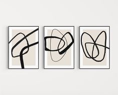 Beige and Black Abstract Wall Art Prints - Set of 3 Beige Aesthetic Interior, Neutral Wall Art Black, Wall Art Organic Shapes, Beige And Black Artwork, Squiggly Line Wall Art, Minimalist Art Abstract Black White, Abstract Organic Shapes, Experience Map, Modern Minimalist Wall Art