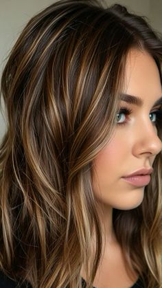 Brown Hair With Few Highlights, Little Highlights Brown Hair, Golden Highlights Brown Hair Sun Kissed, Hair Colour For Pale Skin And Blue Eyes, Hair Color Ideas For Indian Skin Tone, Gold Highlights Brown Hair, Best Hair Colour For Indian Skin Tone, Maiden Hairstyles, Bronde Balayage Hair