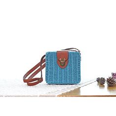 beach box straw woven shoulder bag Vintage Crossbody Bag, Dark Coffee, Women Bags Fashion, Orange Bag, Blue Roses, Woven Bag, Blue Bags, Candy Colors, Yellow Orange