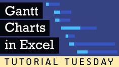 the text gant chart in excel on a blue and yellow background with black squares